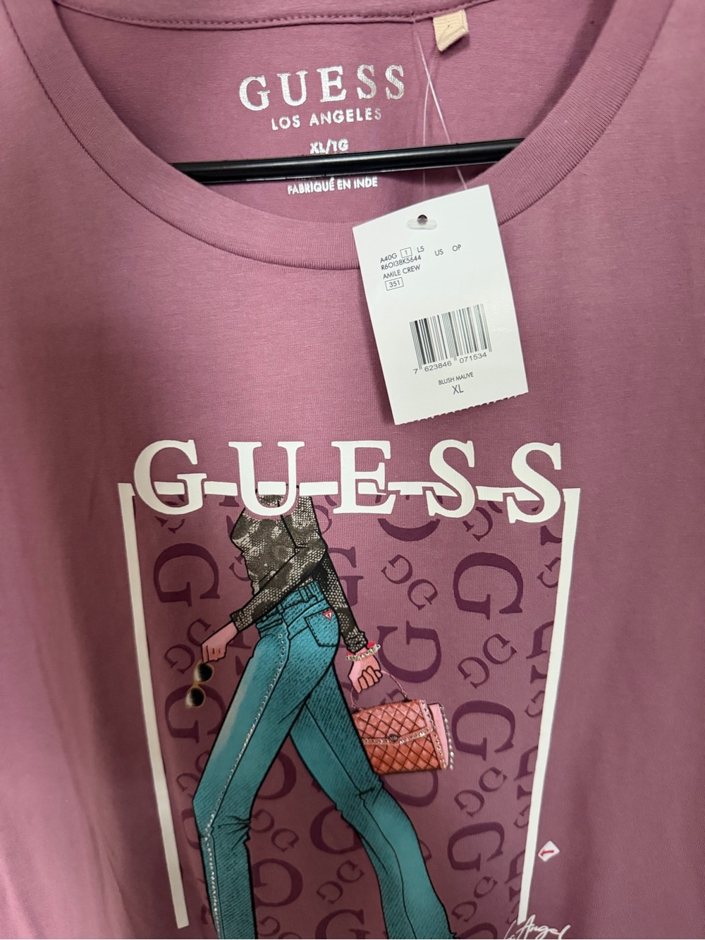 GUESS Girls' Mauve Graphic Logo Tee with Fashion Illustration